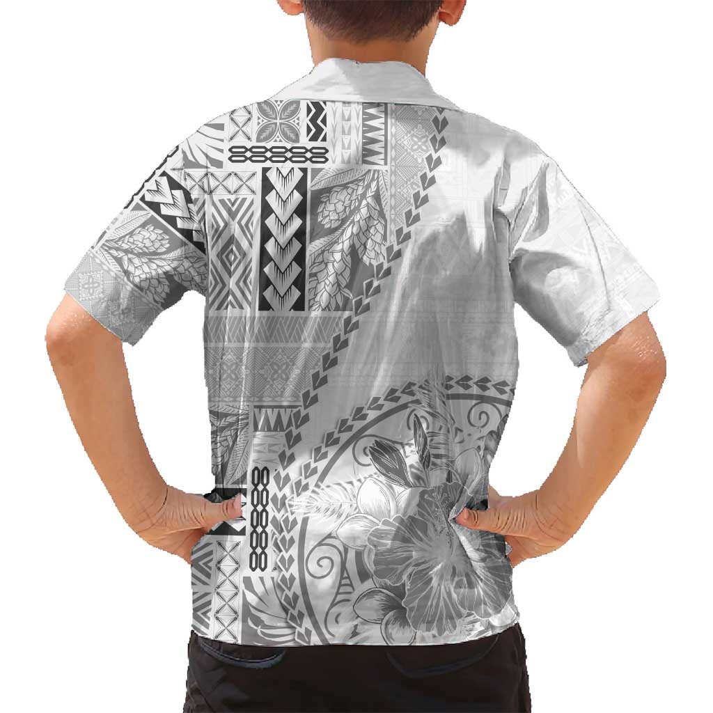 Samoa Siapo Elegant Family Matching Tank Maxi Dress and Hawaiian Shirt Hibiscus White Motifs - Polynesian Pride