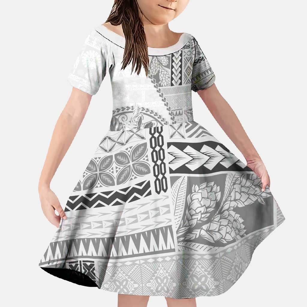 Samoa Siapo Elegant Family Matching Tank Maxi Dress and Hawaiian Shirt Hibiscus White Motifs - Polynesian Pride