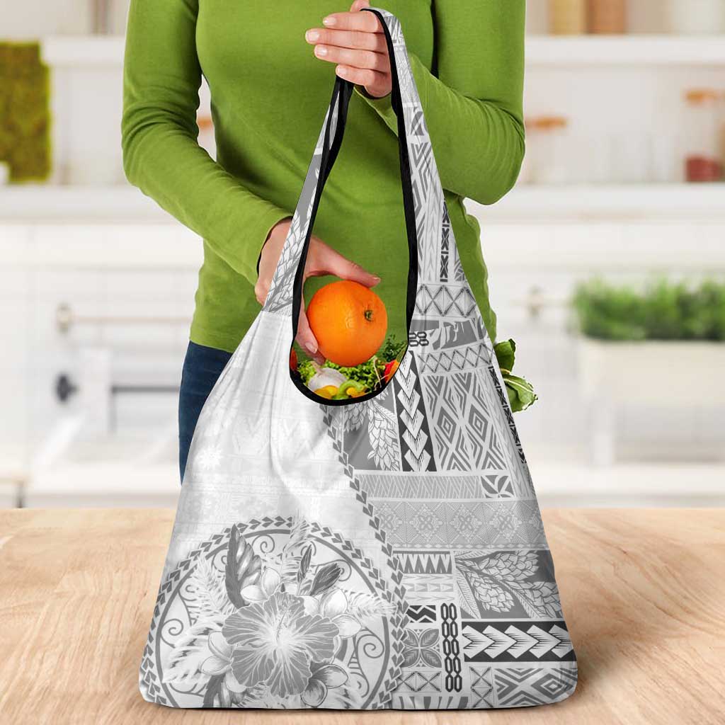 Samoa Siapo Elegant Grocery Bag Hibiscus White Motifs - Polynesian Pride