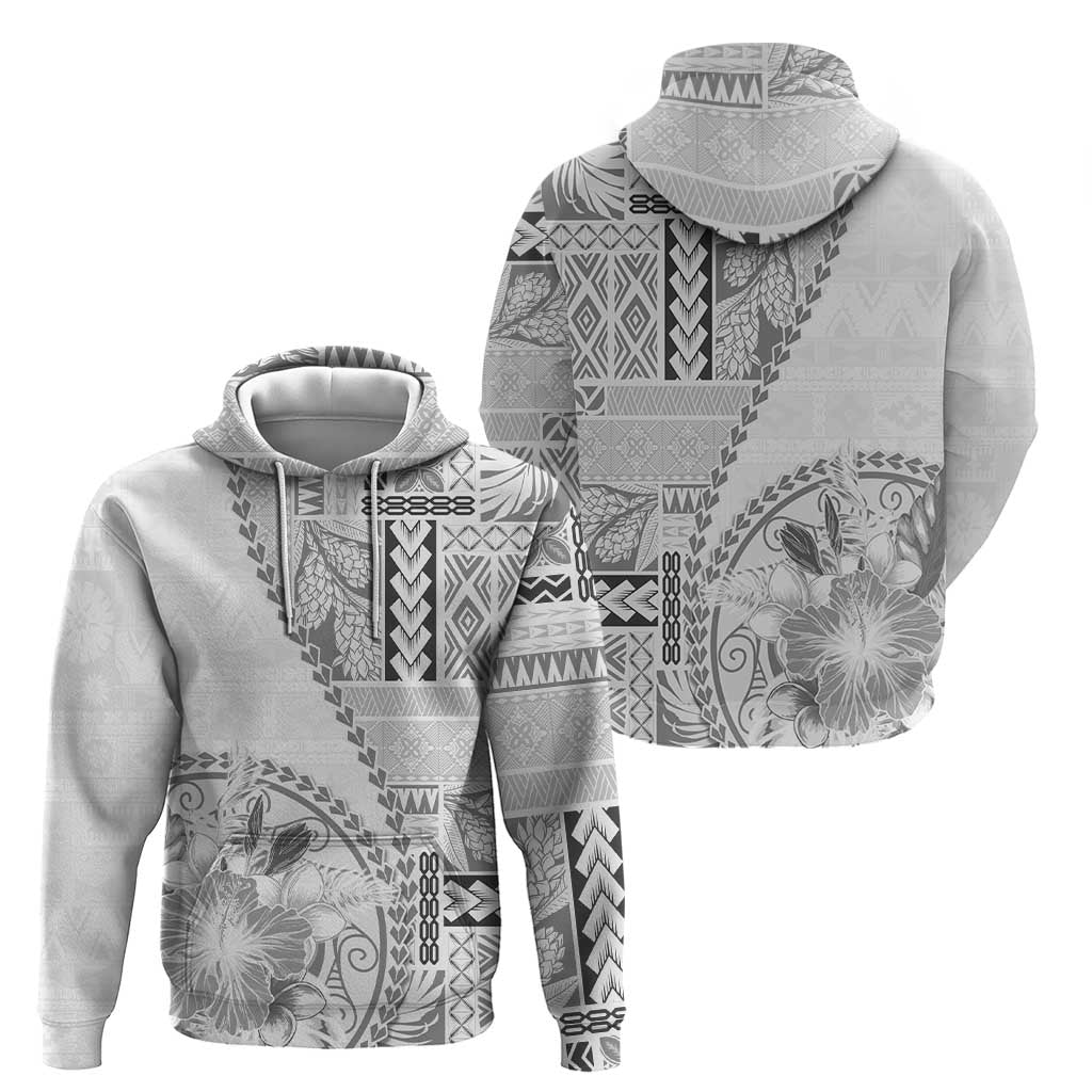 Samoa Siapo Elegant Hoodie Hibiscus White Motifs - Polynesian Pride