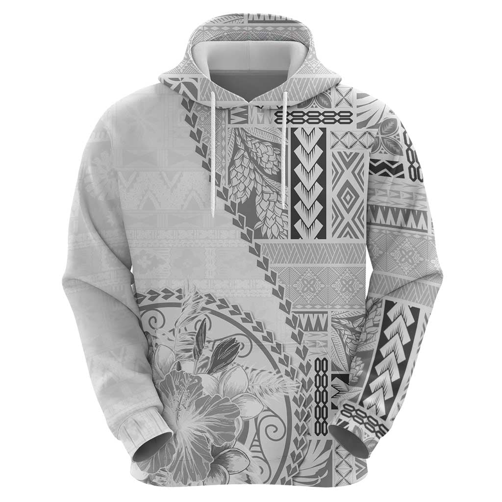 Samoa Siapo Elegant Hoodie Hibiscus White Motifs - Polynesian Pride