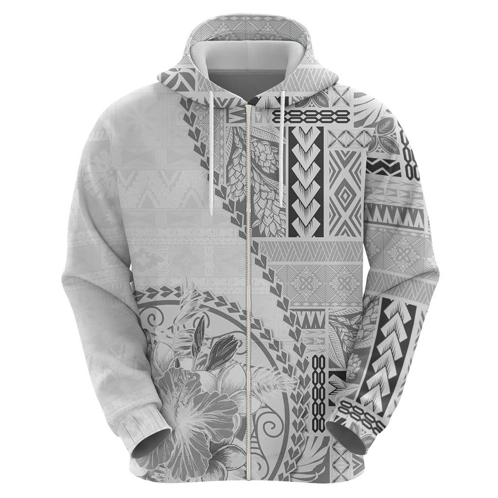 Samoa Siapo Elegant Hoodie Hibiscus White Motifs - Polynesian Pride