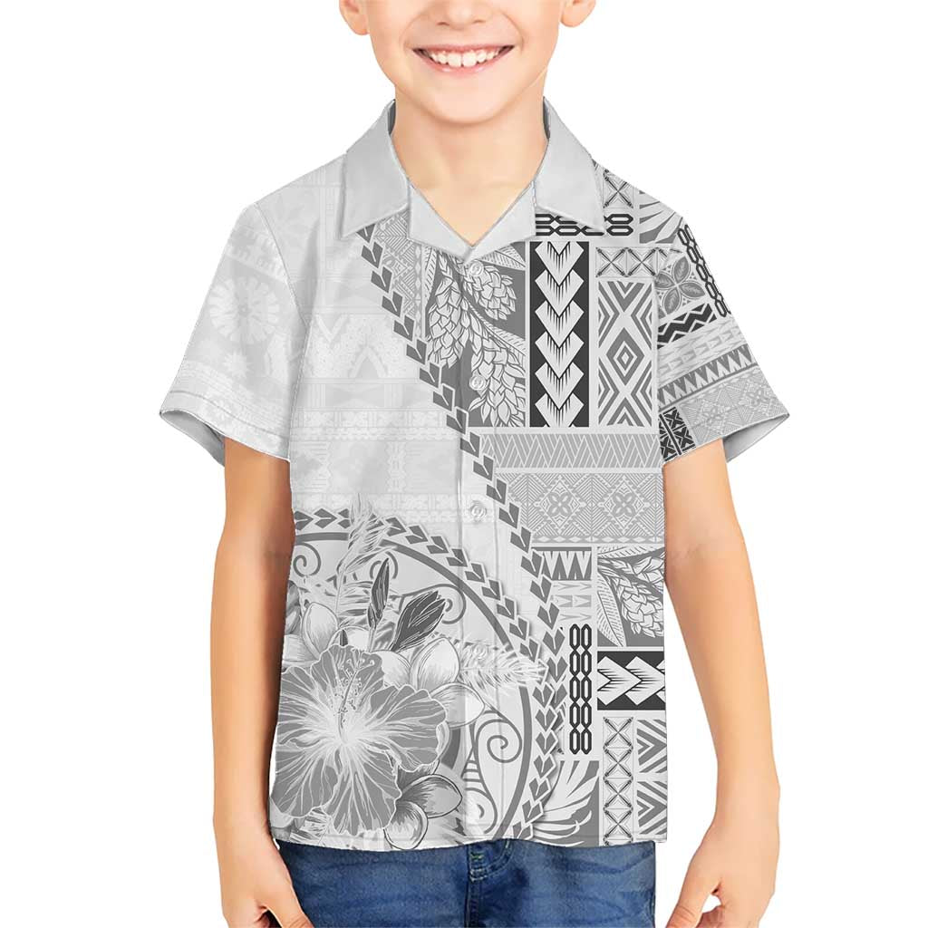 Samoa Siapo Elegant Kid Hawaiian Shirt Hibiscus White Motifs LT05 Kid White - Polynesian Pride