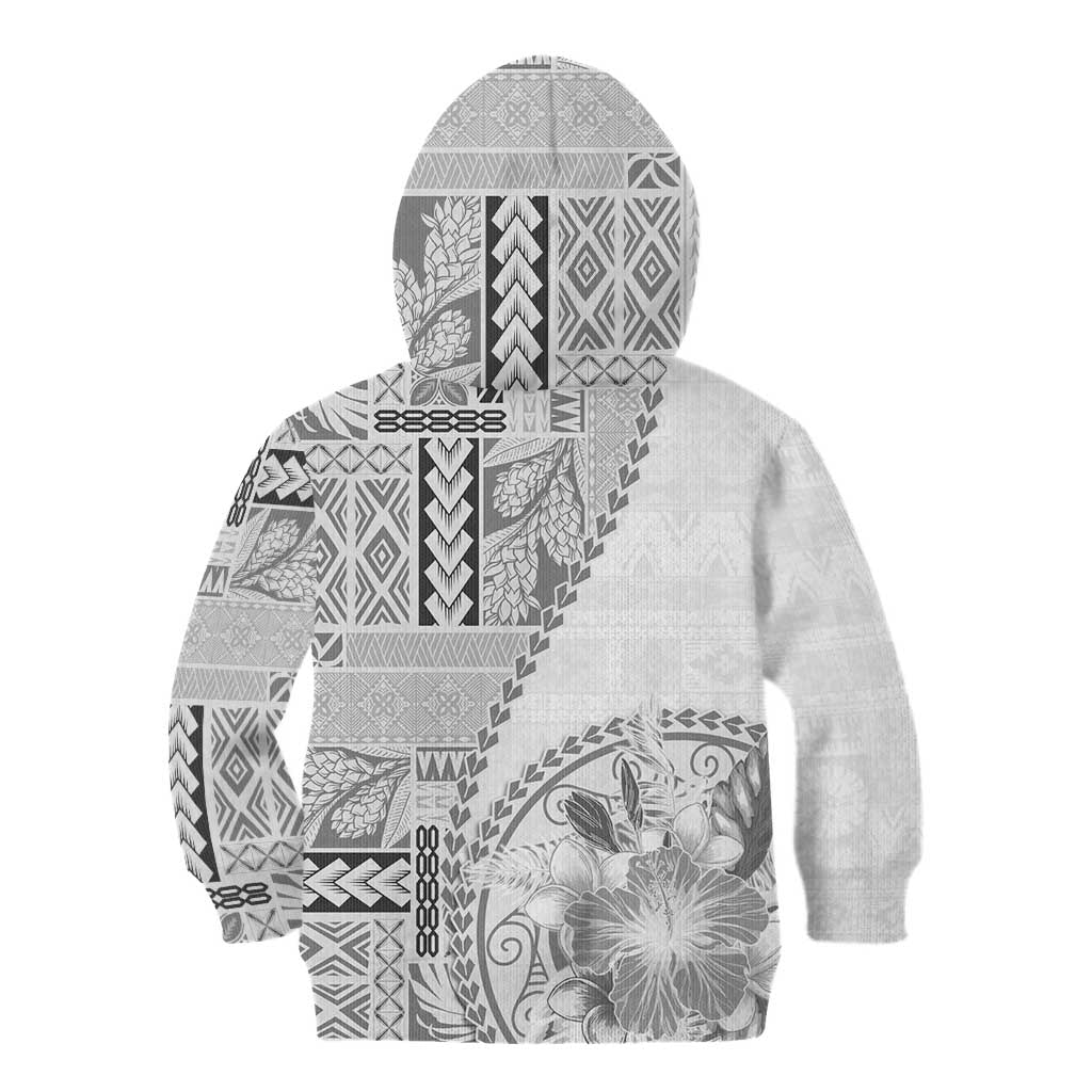 Samoa Siapo Elegant Kid Hoodie Hibiscus White Motifs - Polynesian Pride