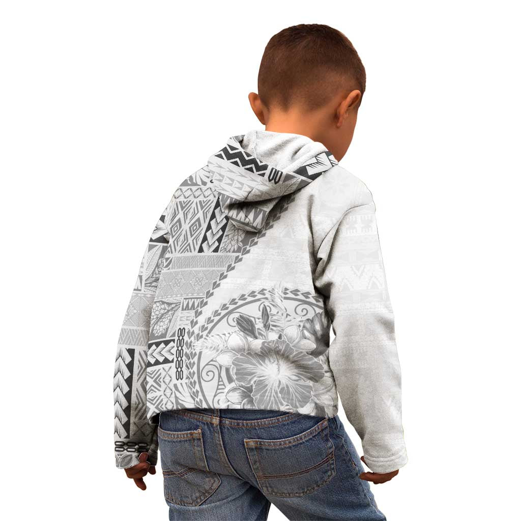 Samoa Siapo Elegant Kid Hoodie Hibiscus White Motifs - Polynesian Pride