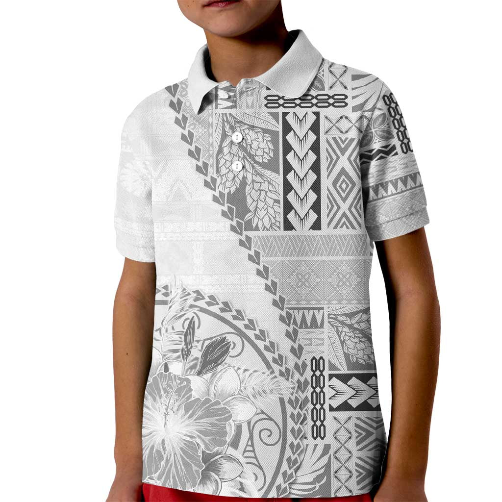 Samoa Siapo Elegant Kid Polo Shirt Hibiscus White Motifs LT05 Kid White - Polynesian Pride