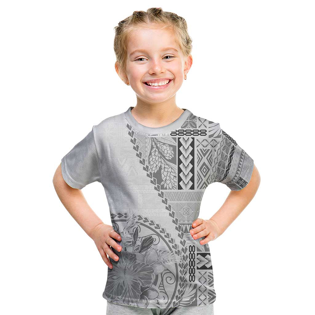 Samoa Siapo Elegant Kid T Shirt Hibiscus White Motifs LT05 White - Polynesian Pride