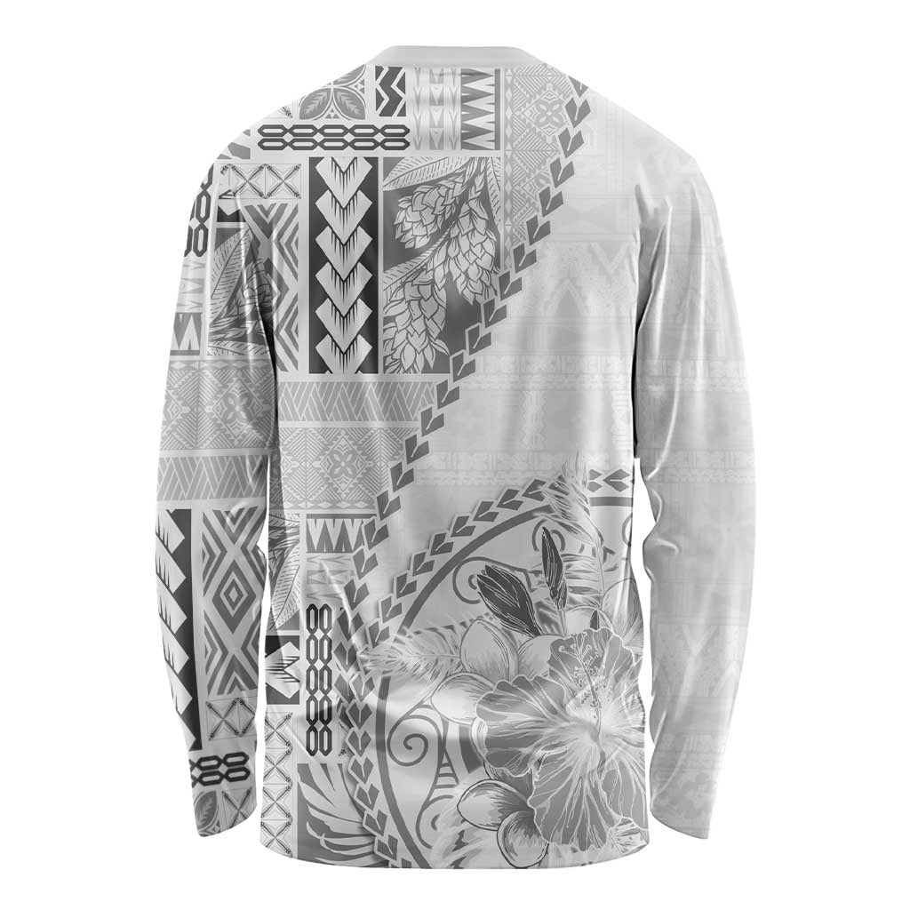 Samoa Siapo Elegant Long Sleeve Shirt Hibiscus White Motifs - Polynesian Pride