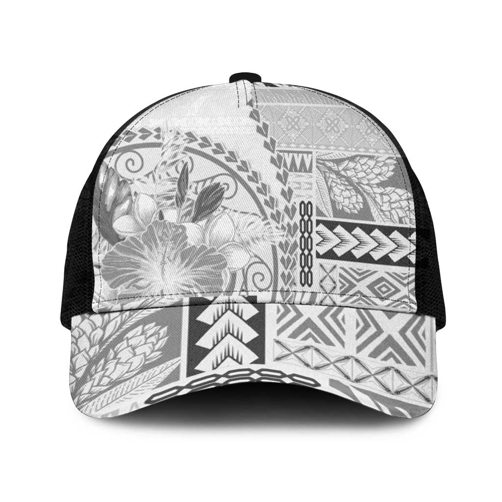 Samoa Siapo Elegant Mesh Trucker Cap Hibiscus White Motifs - Polynesian Pride