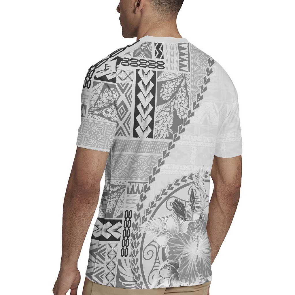 Samoa Siapo Elegant Rugby Jersey Hibiscus White Motifs - Polynesian Pride