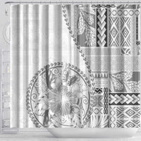 Samoa Siapo Elegant Shower Curtain Hibiscus White Motifs - Polynesian Pride
