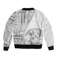 Samoa Siapo Elegant Sleeve Zip Bomber Jacket Hibiscus White Motifs LT05 - Polynesian Pride