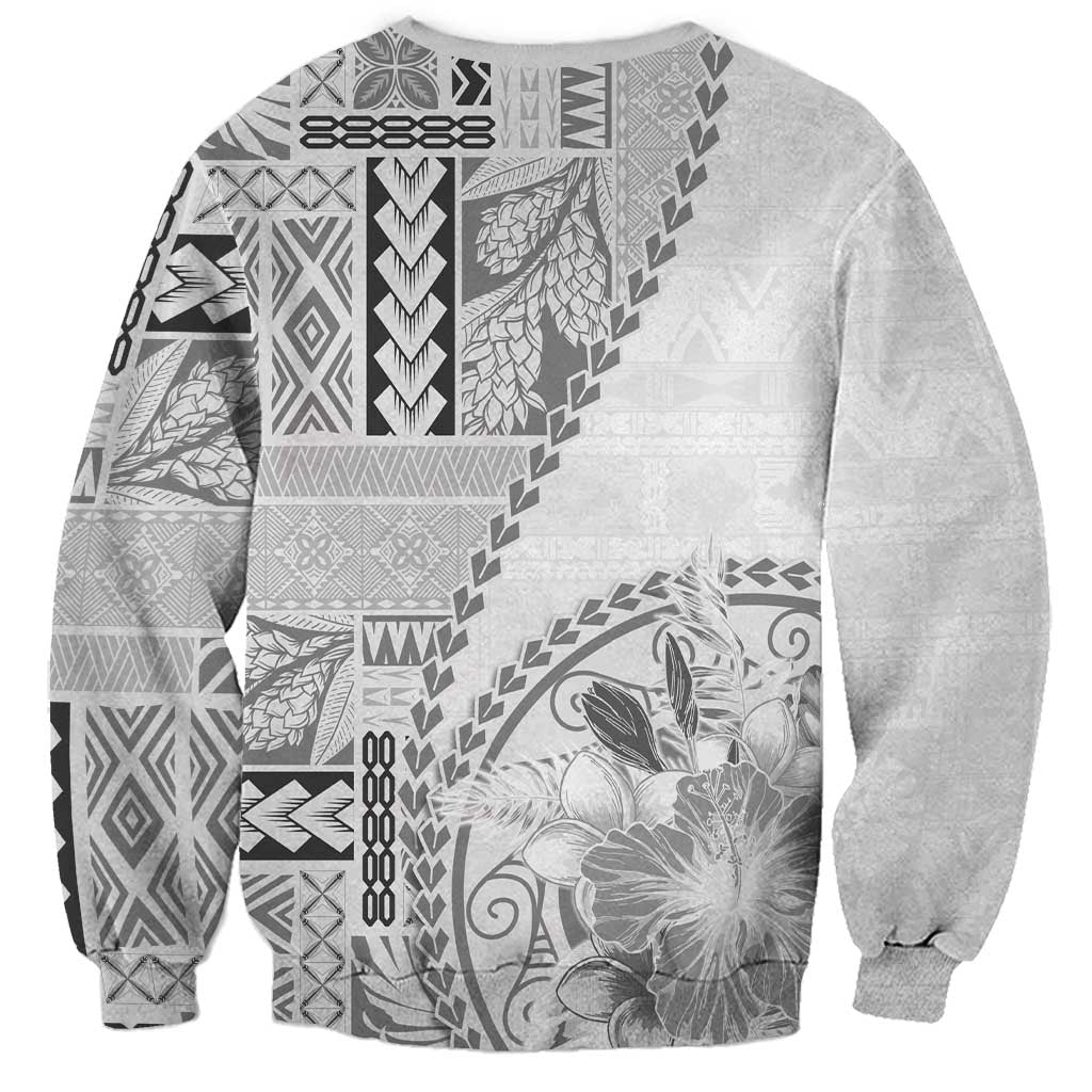 Samoa Siapo Elegant Sweatshirt Hibiscus White Motifs - Polynesian Pride