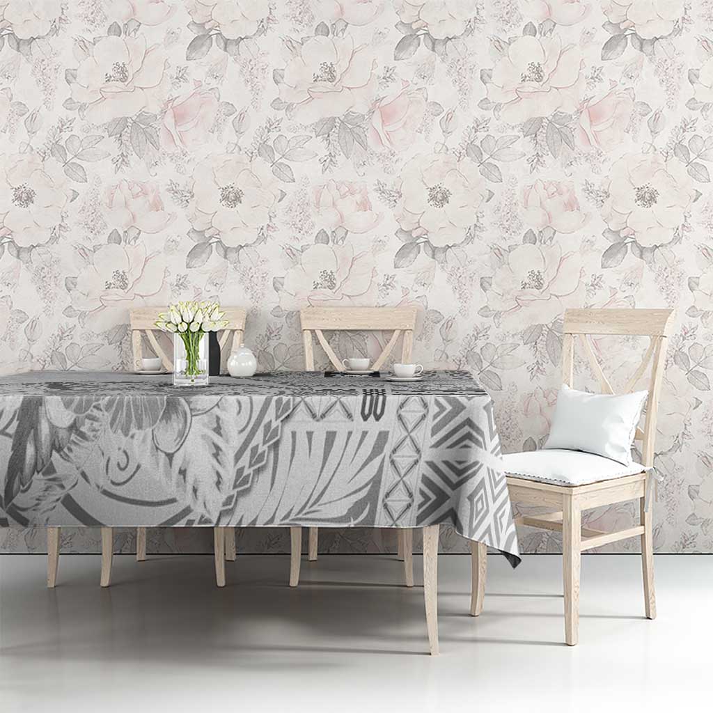 Samoa Siapo Elegant Tablecloth Hibiscus White Motifs - Polynesian Pride