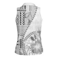 Samoa Siapo Elegant Women Sleeveless Polo Shirt Hibiscus White Motifs LT05 - Polynesian Pride