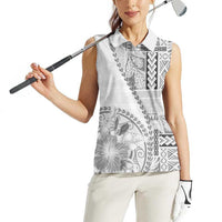 Samoa Siapo Elegant Women Sleeveless Polo Shirt Hibiscus White Motifs LT05 - Polynesian Pride