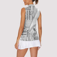 Samoa Siapo Elegant Women Sleeveless Polo Shirt Hibiscus White Motifs LT05 - Polynesian Pride