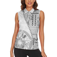 Samoa Siapo Elegant Women Sleeveless Polo Shirt Hibiscus White Motifs LT05 - Polynesian Pride