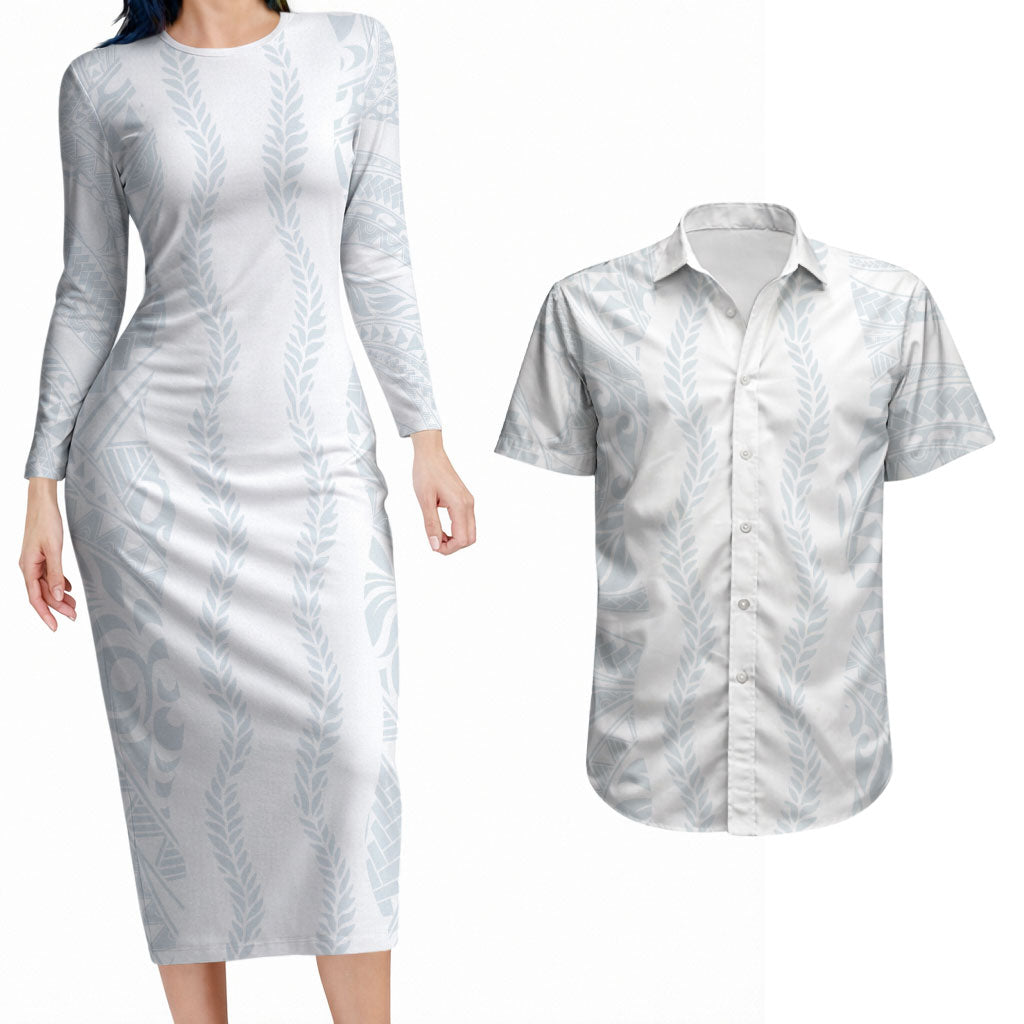 Samoa Lotu Tamaiti Couples Matching Long Sleeve Bodycon Dress and Hawaiian Shirt Teuila With Tribal Motifs