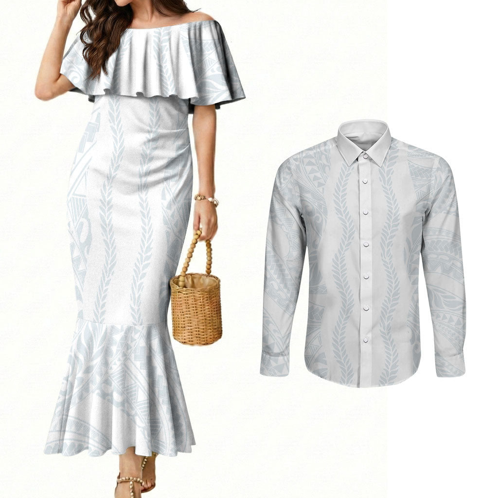 Samoa Lotu Tamaiti Couples Matching Mermaid Dress and Long Sleeve Button Shirt Teuila With Tribal Motifs