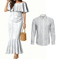 Samoa Lotu Tamaiti Couples Matching Mermaid Dress and Long Sleeve Button Shirt Teuila With Tribal Motifs