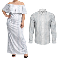 Samoa Lotu Tamaiti Couples Matching Off Shoulder Maxi Dress and Long Sleeve Button Shirt Teuila With Tribal Motifs