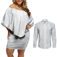 Samoa Lotu Tamaiti Couples Matching Off Shoulder Short Dress and Long Sleeve Button Shirt Teuila With Tribal Motifs