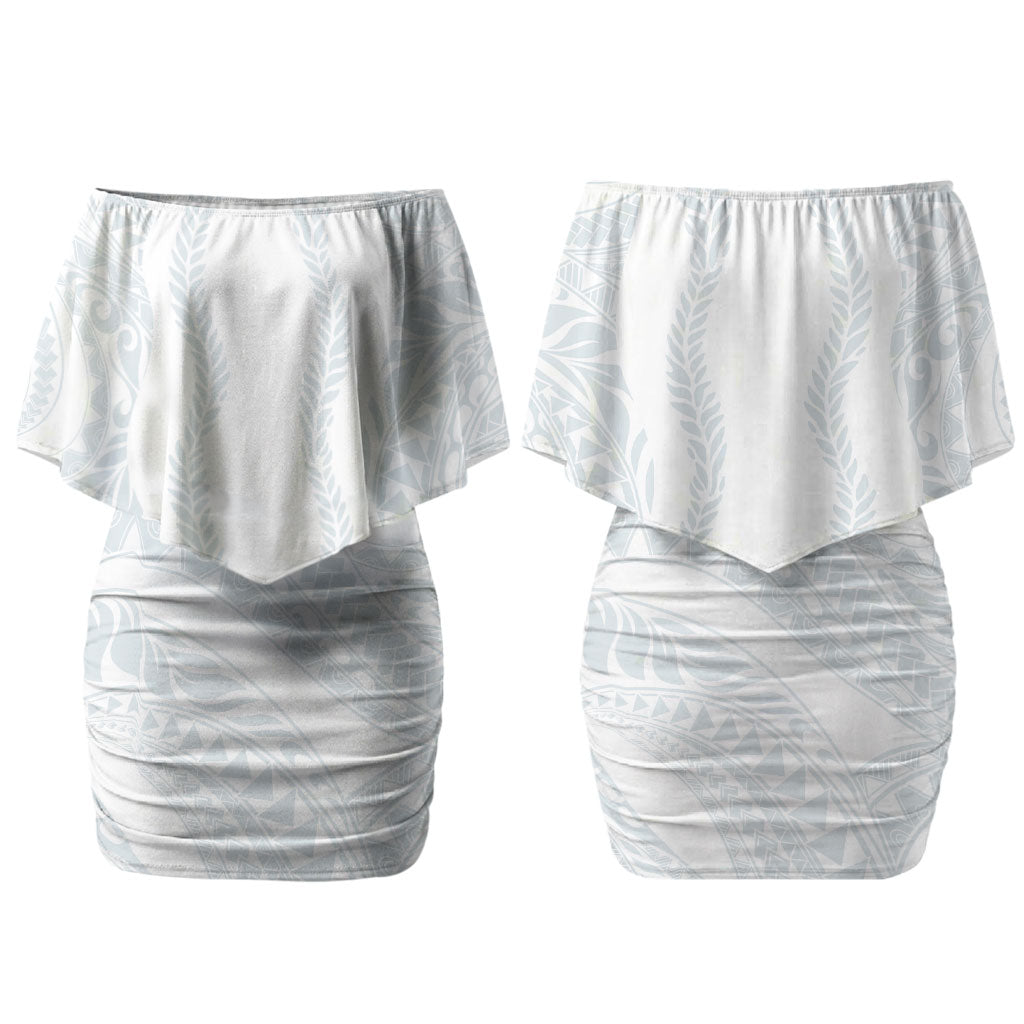 Samoa Lotu Tamaiti Couples Matching Off Shoulder Short Dress and Long Sleeve Button Shirt Teuila With Tribal Motifs