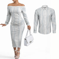 Samoa Lotu Tamaiti Couples Matching Off The Shoulder Long Sleeve Dress and Long Sleeve Button Shirt Teuila With Tribal Motifs