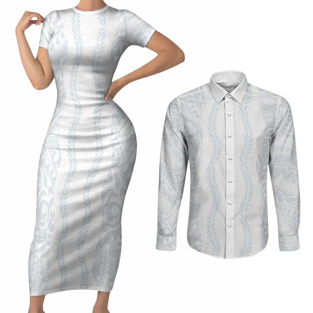 Samoa Lotu Tamaiti Couples Matching Short Sleeve Bodycon Dress and Long Sleeve Button Shirt Teuila With Tribal Motifs