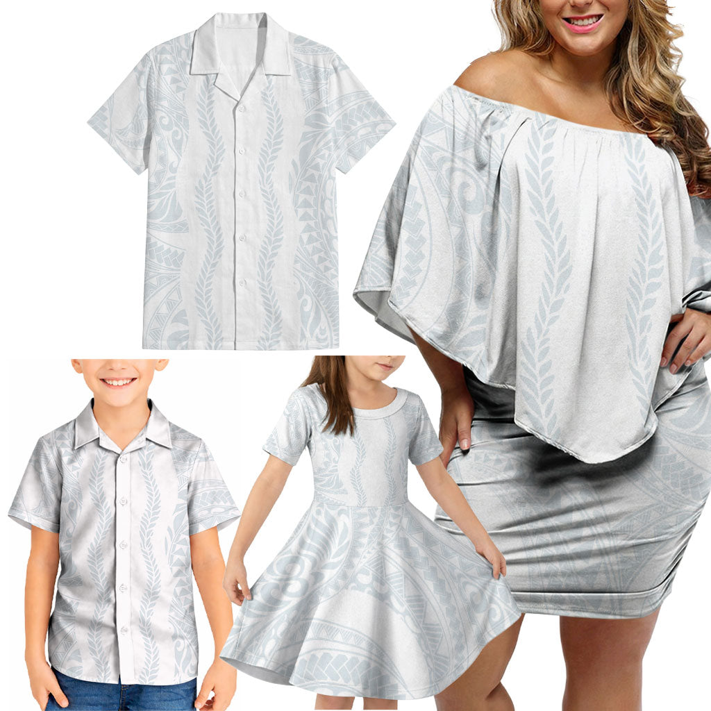 Samoa Lotu Tamaiti Family Matching Off Shoulder Short Dress and Hawaiian Shirt Teuila With Tribal Motifs