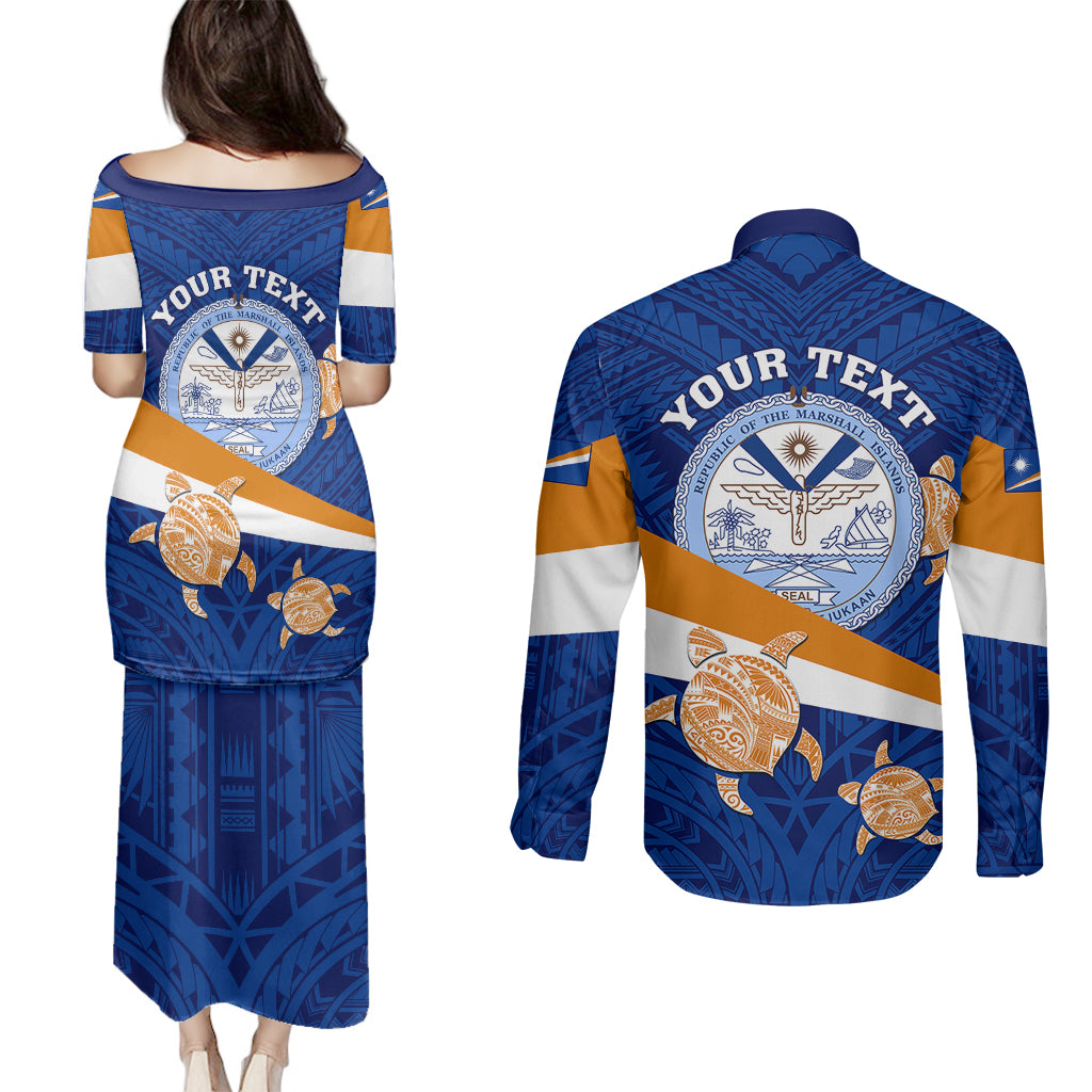 Personalized Marshall Islands Couples Matching Puletasi Dress and Long Sleeve Button Shirts Manit Day Coat Of Arms With Polynesian Turtle LT05 - Polynesian Pride