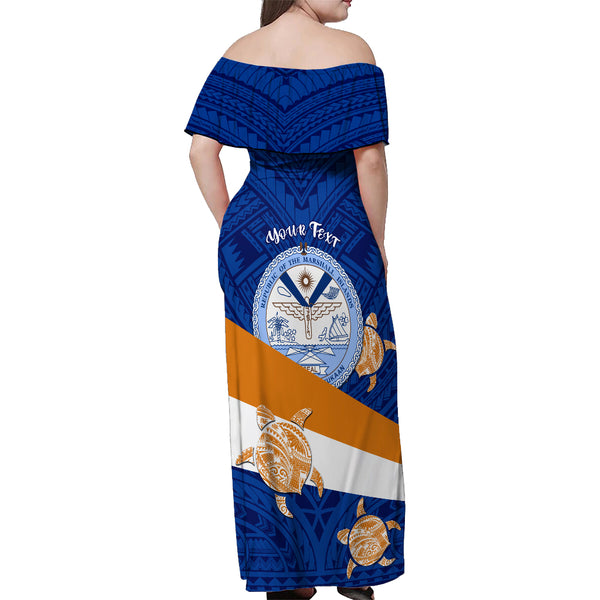 Personalised Marshall Islands Off Shoulder Sweater Turquoise Polynesian Tribal Mix Coat Of Arms LT14