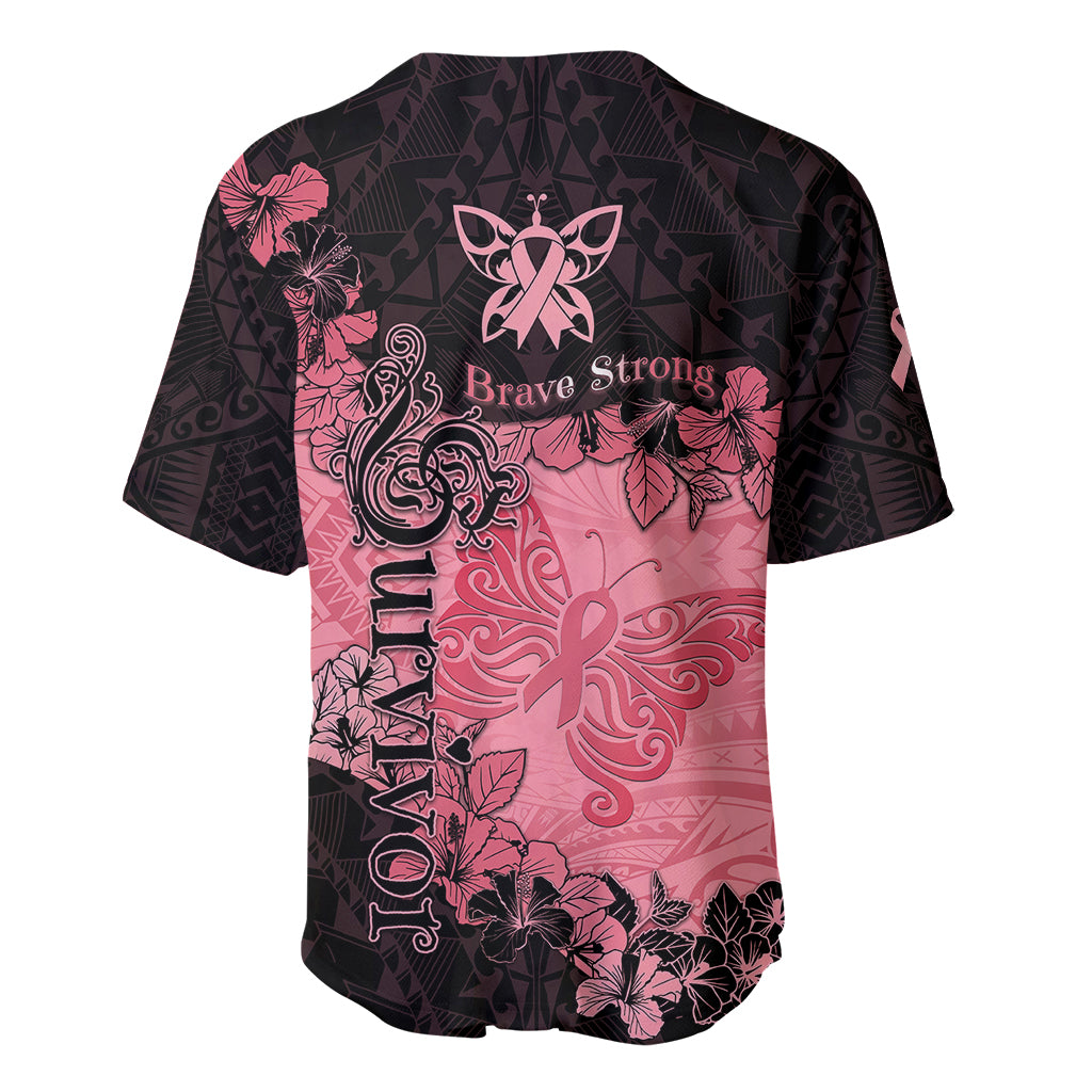 Breast Cancer Baseball Jersey Survivor Polynesian Ribbon Butterfly LT05 - Polynesian Pride