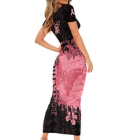 Breast Cancer Short Sleeve Bodycon Dress Survivor Polynesian Ribbon Butterfly LT05 - Polynesian Pride