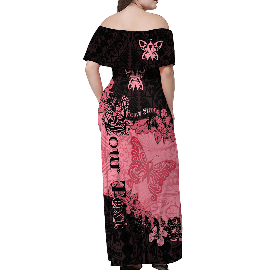 Personalized Breast Cancer Off Shoulder Maxi Dress Survivor Polynesian Ribbon Butterfly LT05 - Polynesian Pride