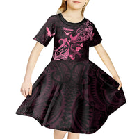 Breast Cancer Awareness Kid Short Sleeve Dress Ribbon Polynesian Pattern Black Version LT05 - Polynesian Pride