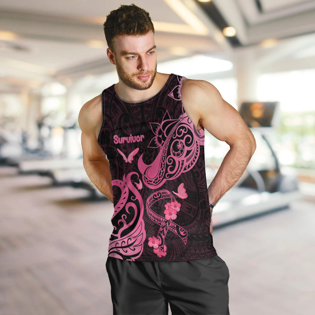Breast Cancer Awareness Men Tank Top Ribbon Polynesian Pattern Black Version LT05 - Polynesian Pride