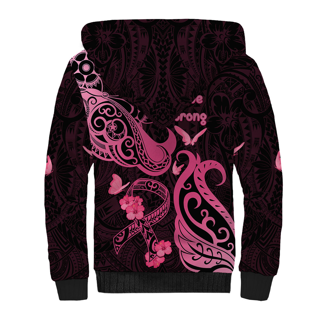 Breast Cancer Awareness Sherpa Hoodie Ribbon Polynesian Pattern Black Version LT05 - Polynesian Pride