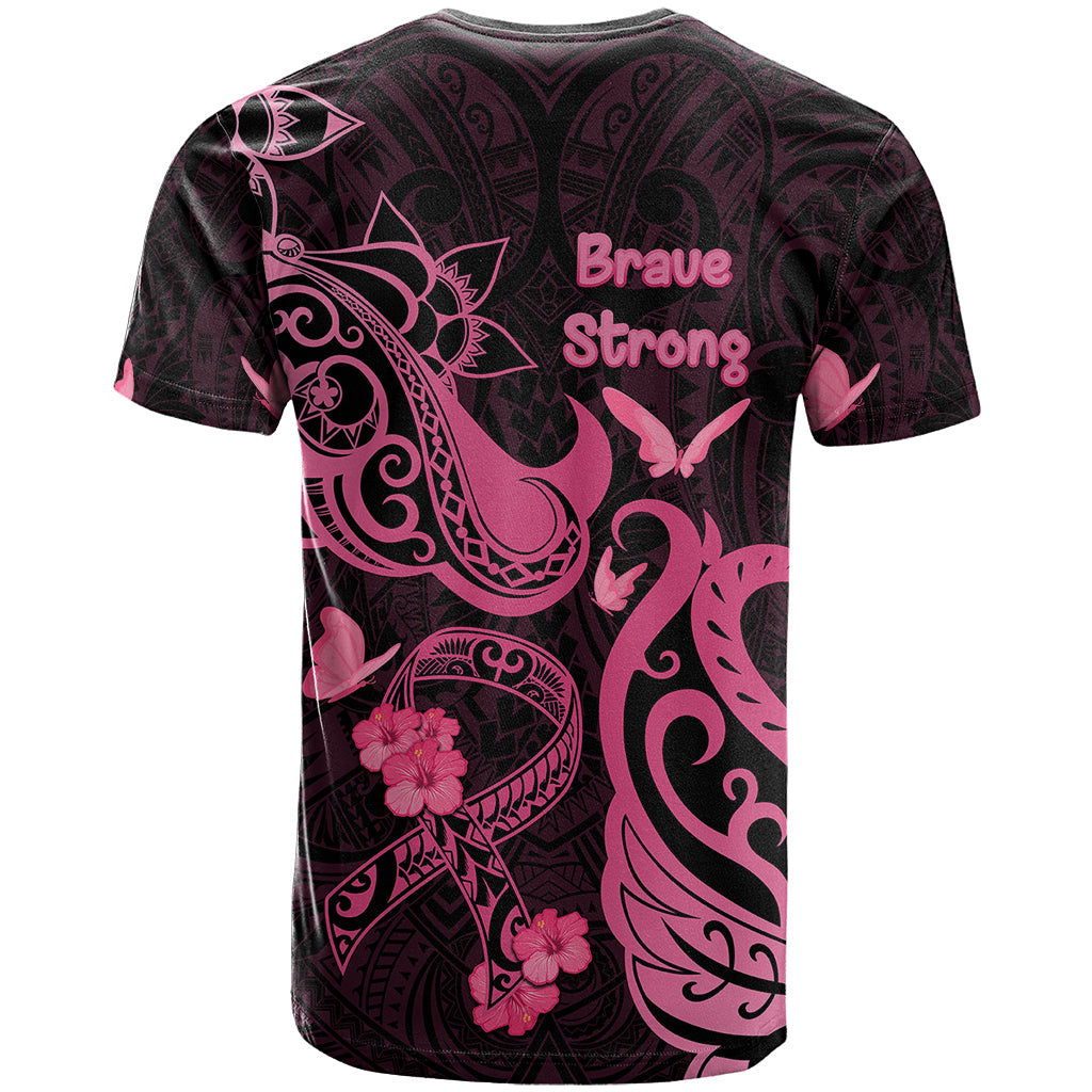 Breast Cancer Awareness T Shirt Ribbon Polynesian Pattern Black Version LT05 - Polynesian Pride