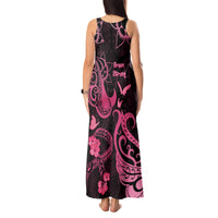 Breast Cancer Awareness Tank Maxi Dress Ribbon Polynesian Pattern Black Version LT05 - Polynesian Pride