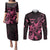Personalized Breast Cancer Awareness Couples Matching Puletasi Dress and Long Sleeve Button Shirts Ribbon Polynesian Pattern Black Version LT05 Black - Polynesian Pride