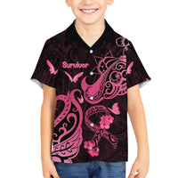 Personalized Breast Cancer Awareness Kid Hawaiian Shirt Ribbon Polynesian Pattern Black Version LT05 - Polynesian Pride
