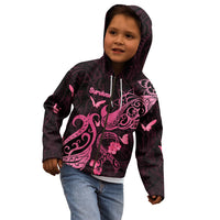 Personalized Breast Cancer Awareness Kid Hoodie Ribbon Polynesian Pattern Black Version LT05 - Polynesian Pride