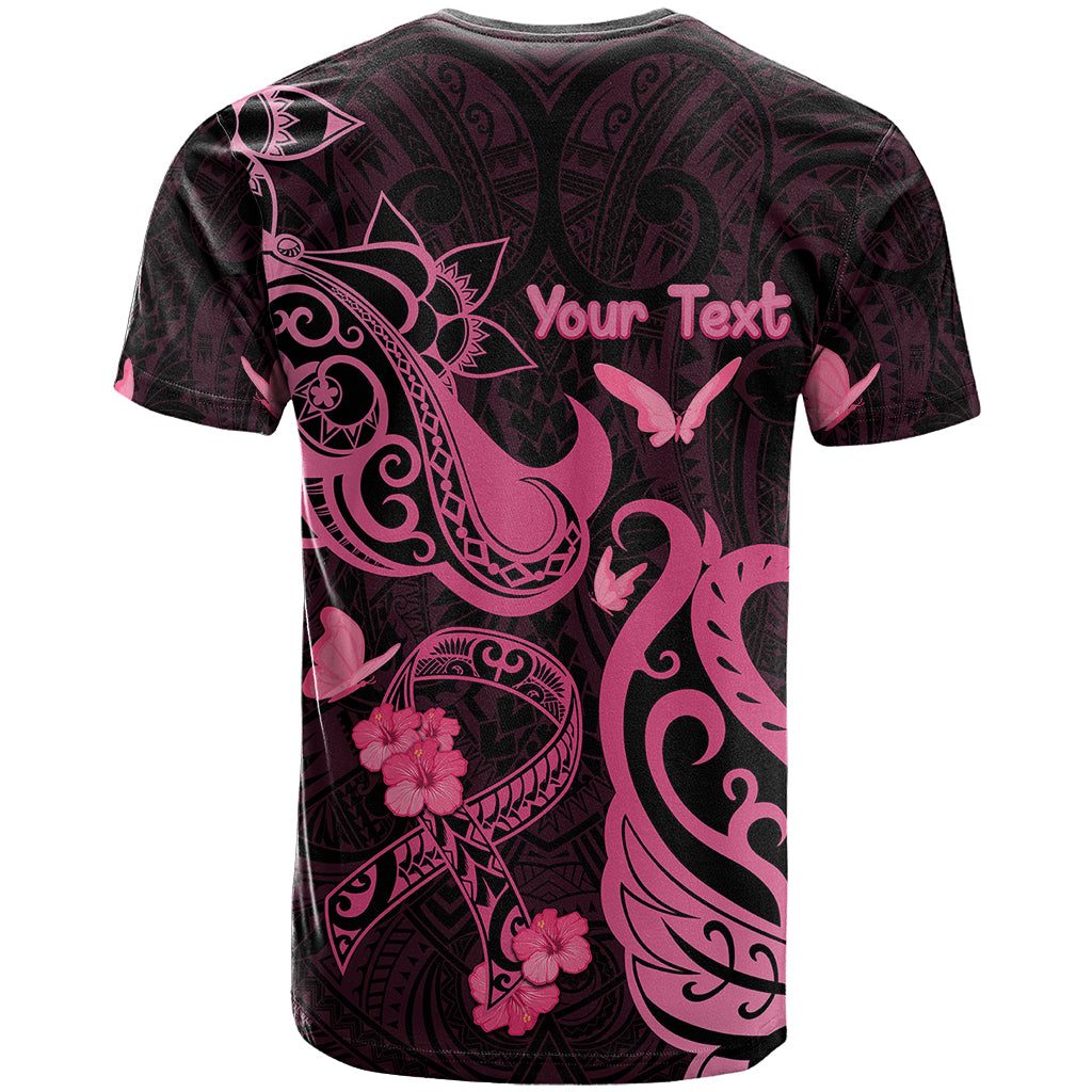 Personalized Breast Cancer Awareness T Shirt Ribbon Polynesian Pattern Black Version LT05 - Polynesian Pride