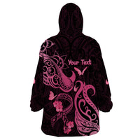 Personalized Breast Cancer Awareness Wearable Blanket Hoodie Ribbon Polynesian Pattern Black Version LT05 - Polynesian Pride