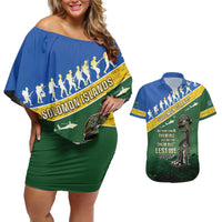 Solomon Islands Remembrance Day Couples Matching Off Shoulder Short Dress and Hawaiian Shirt Lest We Forget LT05 Green - Polynesian Pride