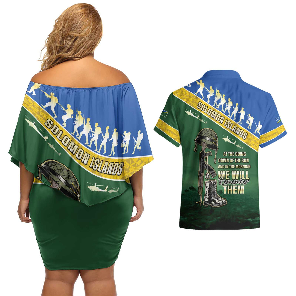 Solomon Islands Remembrance Day Couples Matching Off Shoulder Short Dress and Hawaiian Shirt Lest We Forget LT05 - Polynesian Pride