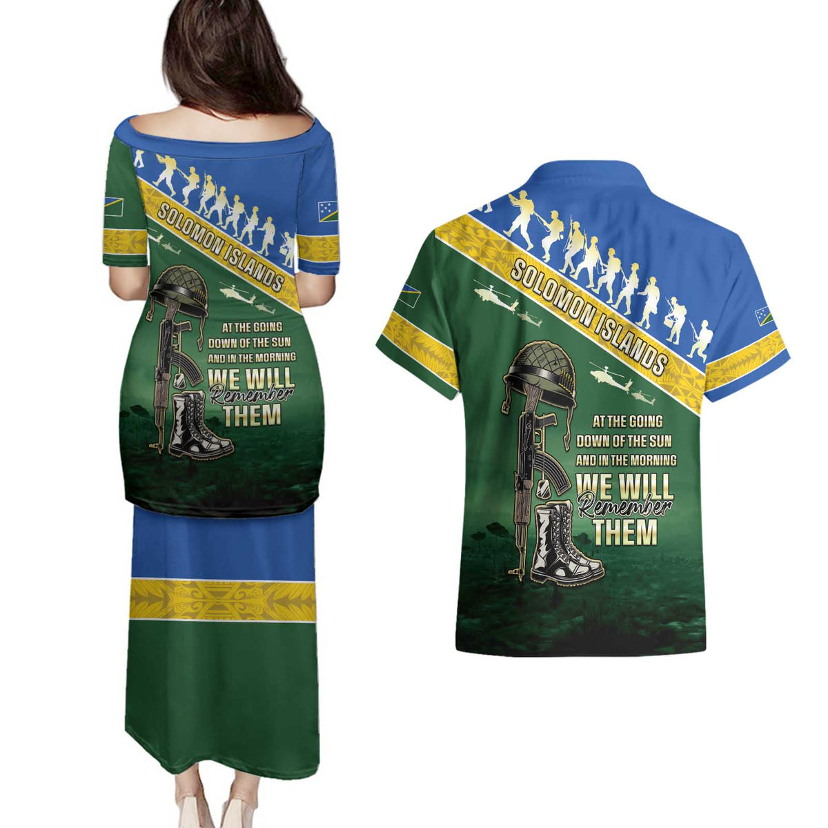 Solomon Islands Remembrance Day Couples Matching Puletasi and Hawaiian Shirt Lest We Forget LT05 - Polynesian Pride