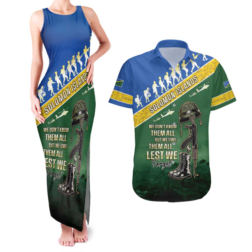 Solomon Islands Remembrance Day Couples Matching Tank Maxi Dress and Hawaiian Shirt Lest We Forget LT05 Green - Polynesian Pride